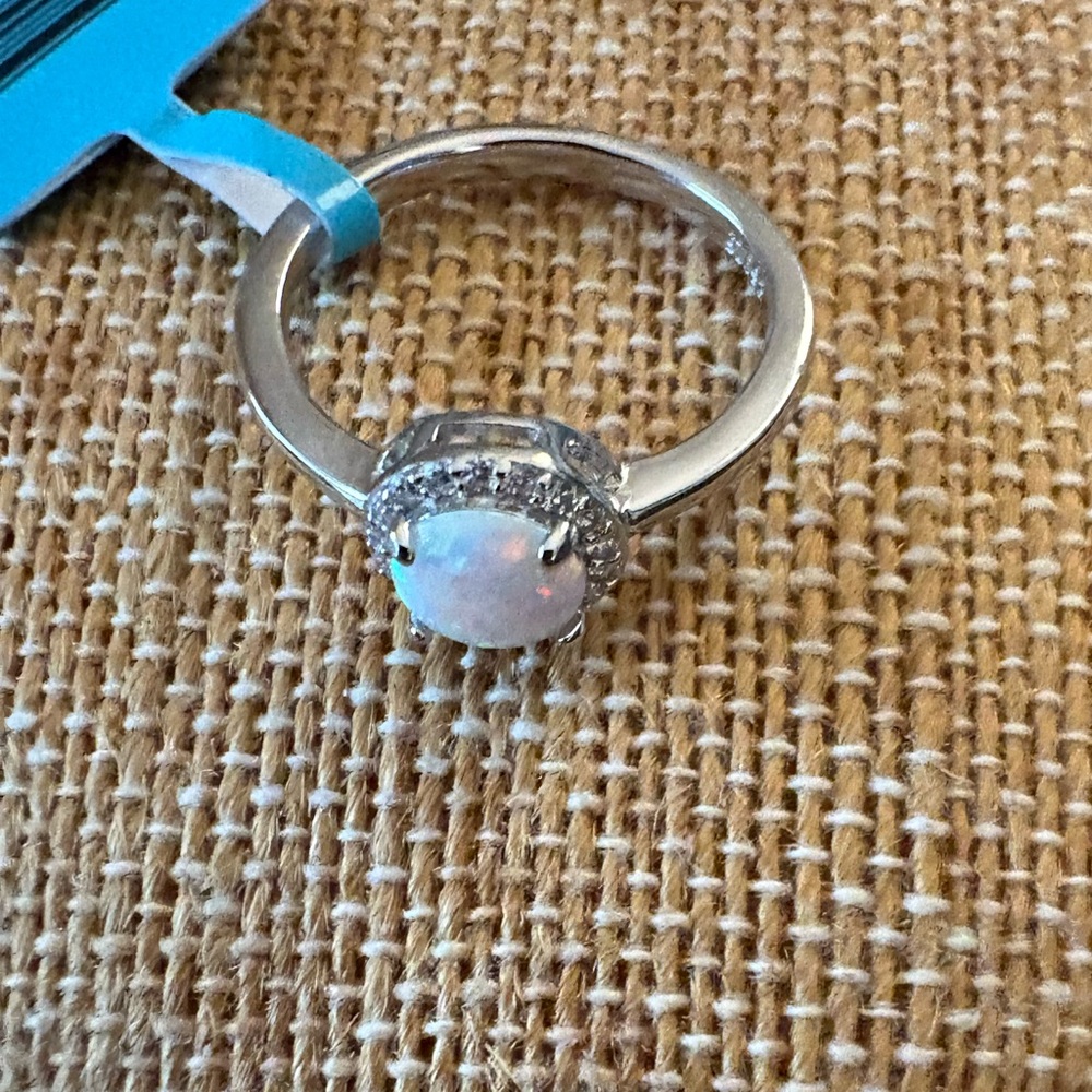 Solid Sterling Silver Halo White Opal Size 6 Ring